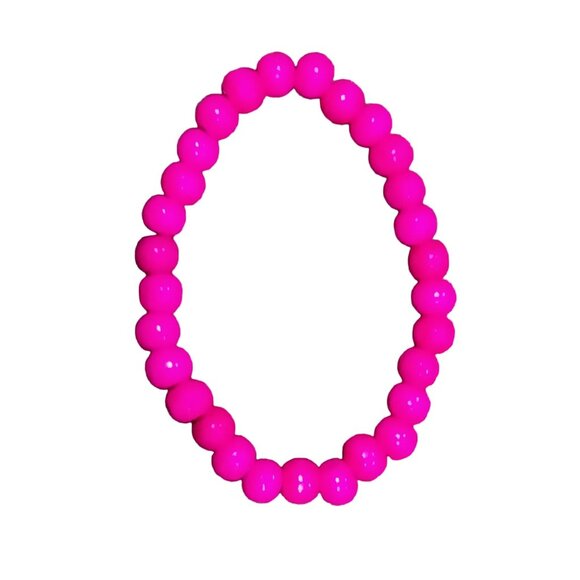Hot Pink Bracelet Bright Wood beads 7 inch - Picture 2 of 3